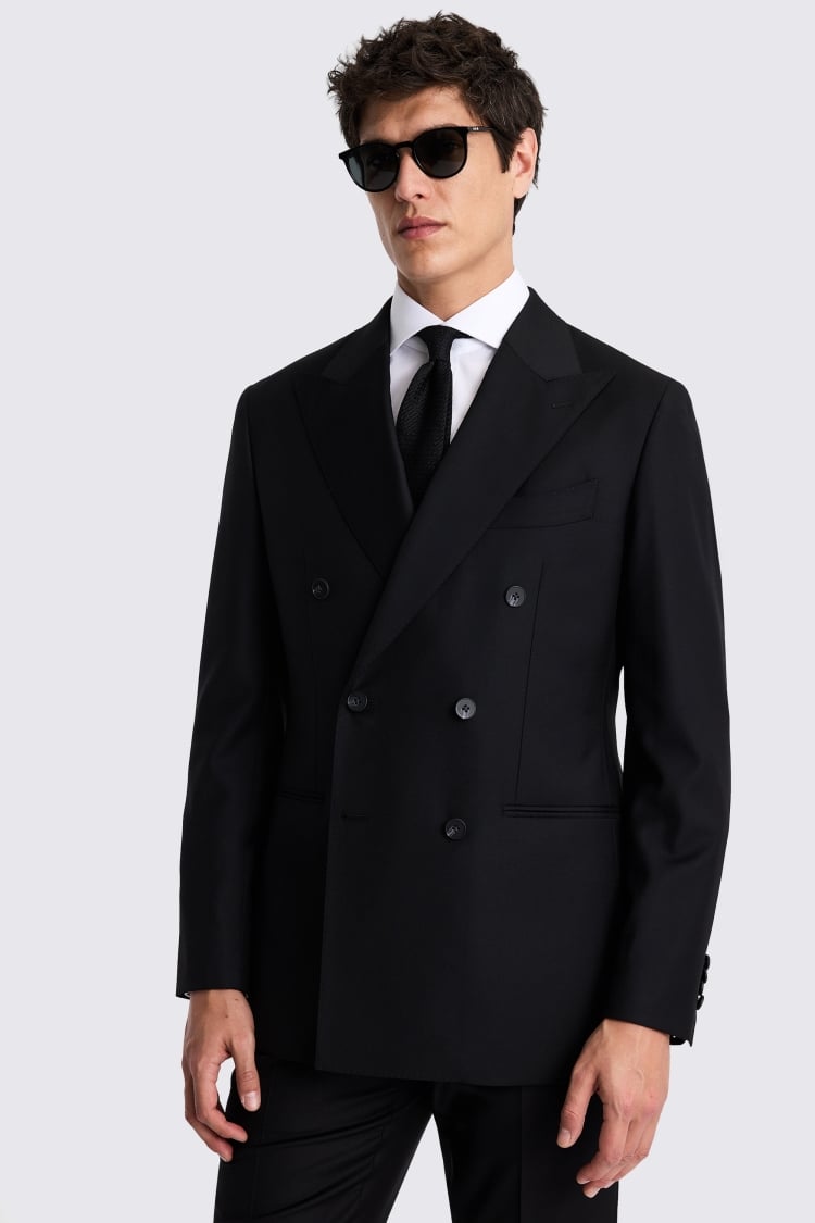 Italian Tailored Fit Black Twill Suit